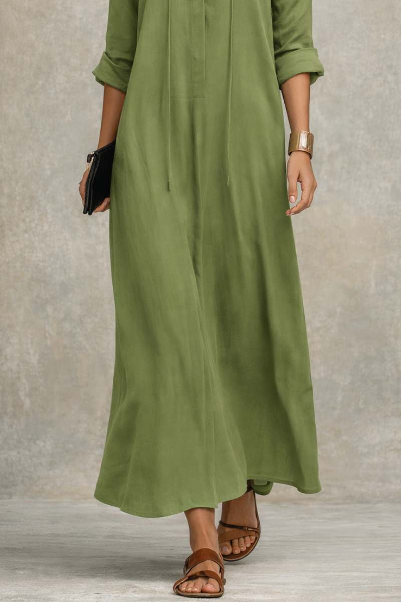 Vestido Maxi Bohemio Relajado en Verde Oliva