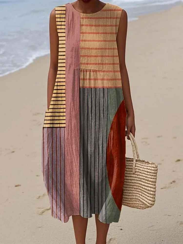 Rosenda - Vestido de Verano con Estampado Geométrico Abstracto