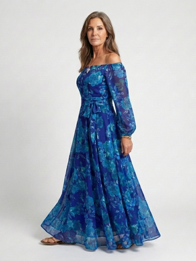 Aspen | Vestido Maxi Floral con Hombro Descubierto