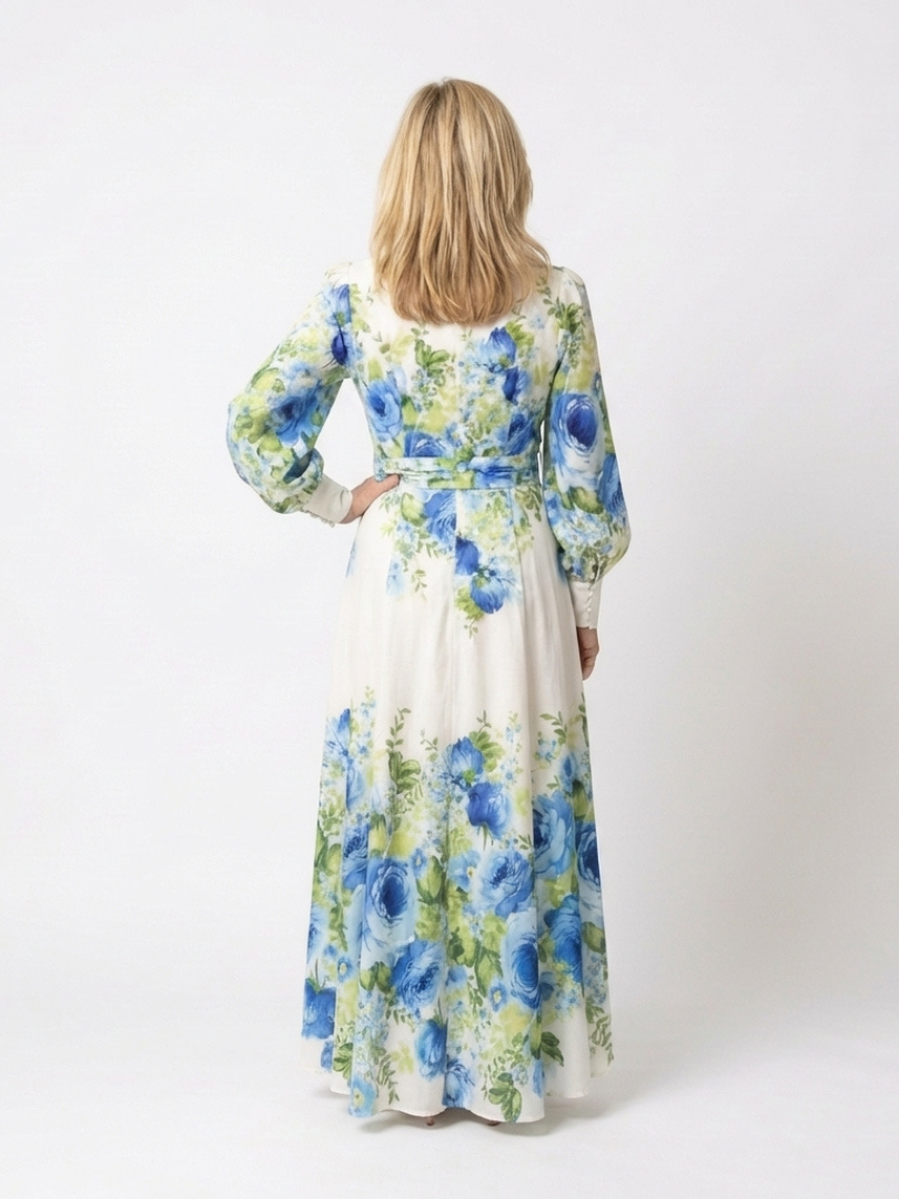 Harper | Vestido Maxi Floral de Manga Larga con Botones