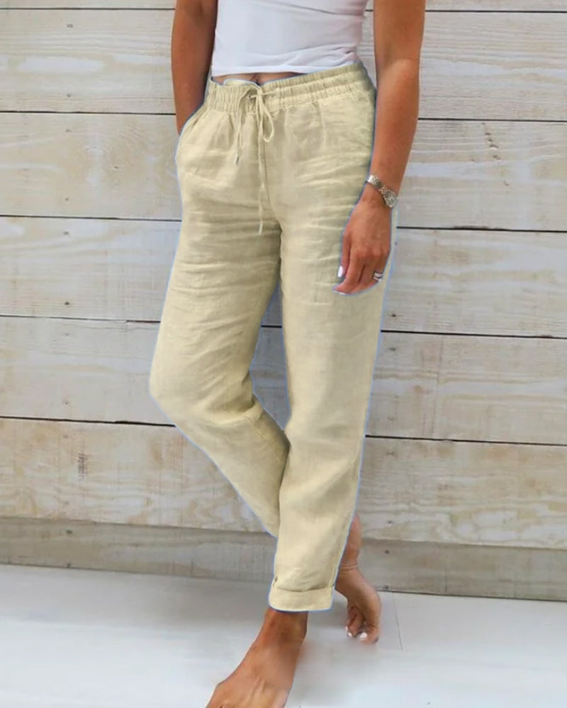 Allison - Pantalones Ajustados de Lino y Algodón de Lujo