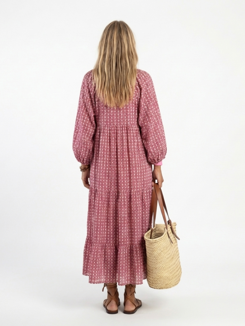 Arlette | Vestido Midi de Manga Larga con Estampado Geométrico
