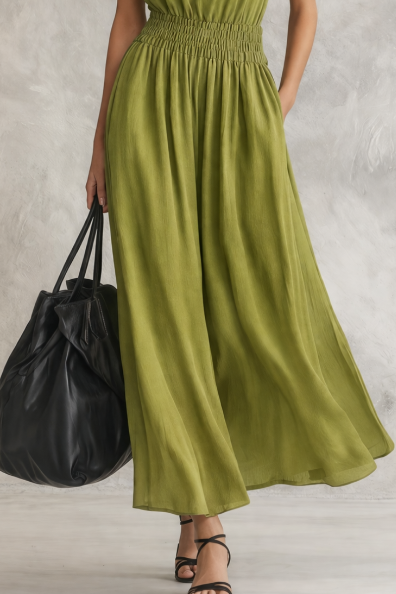 Vestido Maxi con Cintura Fruncida Relajada