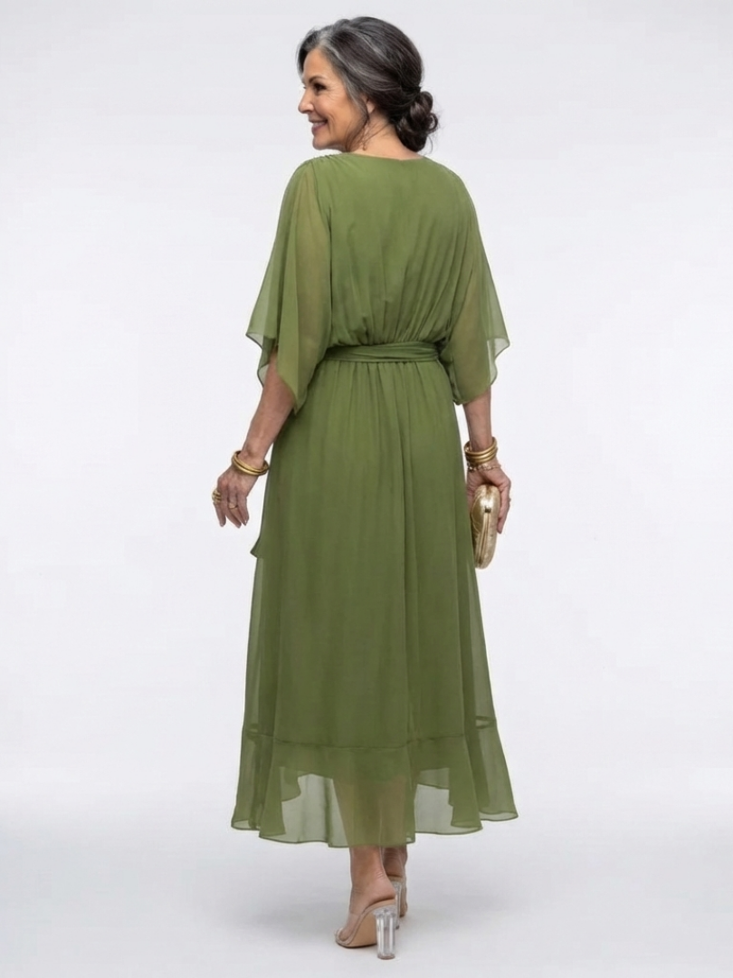 Elysia | Vestido Midi Drapé con Escote en V