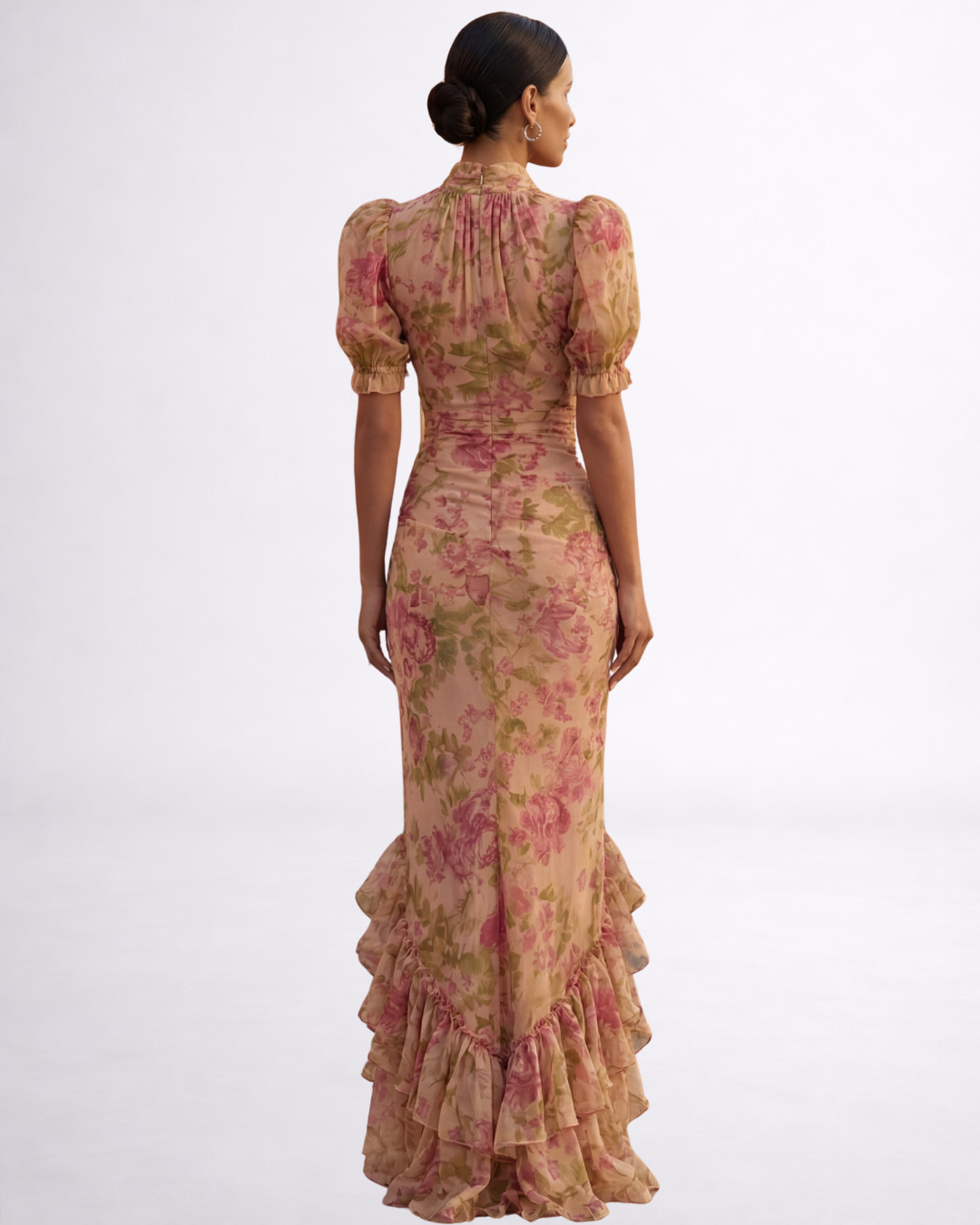 Rosario | Vestido largo con estampado floral de gasa