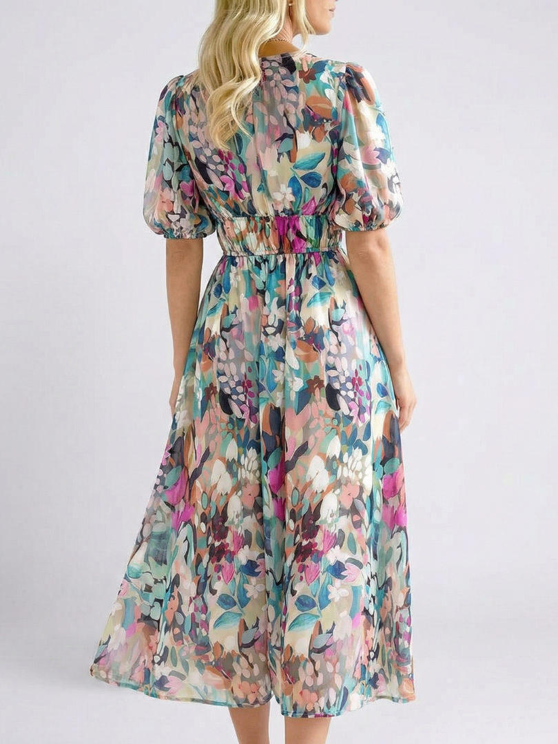 Eulalie | Vestido midi de manga corta y escote en V con cintura fruncida