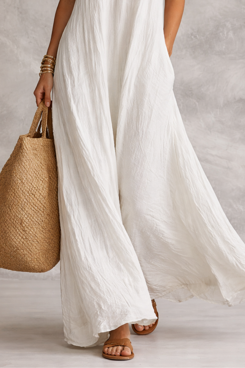 Vestido Maxi Fluido Bohemio Sin Mangas