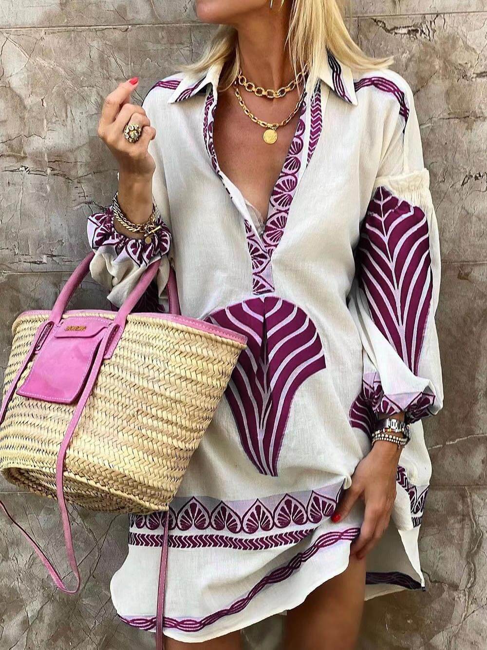 Kristine - Vestido Mini de Vacaciones con Estampado Único y Sencillo
