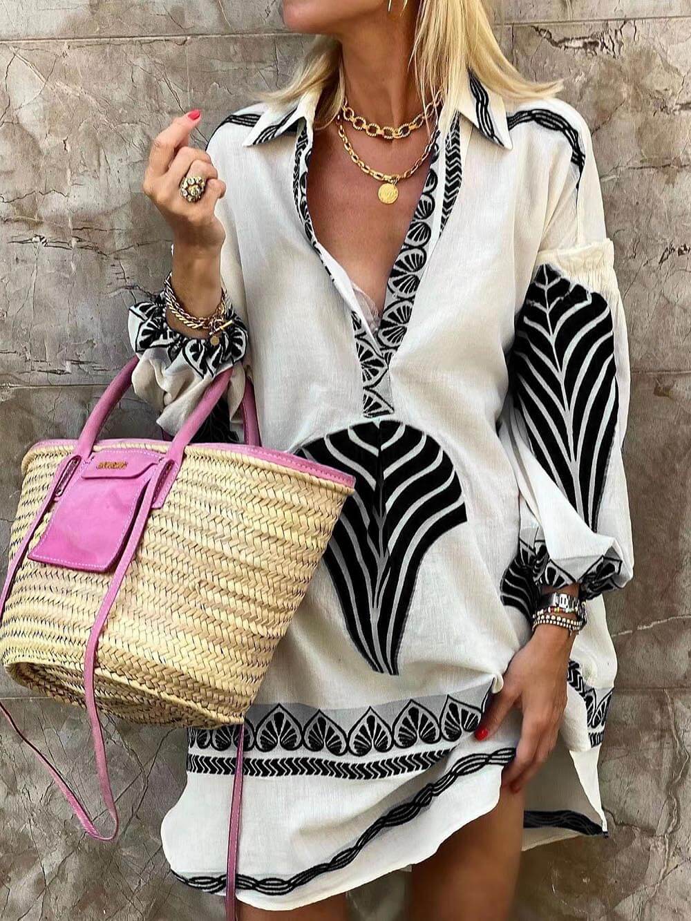 Kristine - Vestido Mini de Vacaciones con Estampado Único y Sencillo