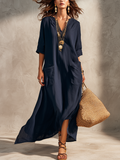 Vestido Camisa Bohemio Azul Medianoche