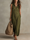 Vestido Maxi Camisa Boho Oliva Sin Esfuerzo