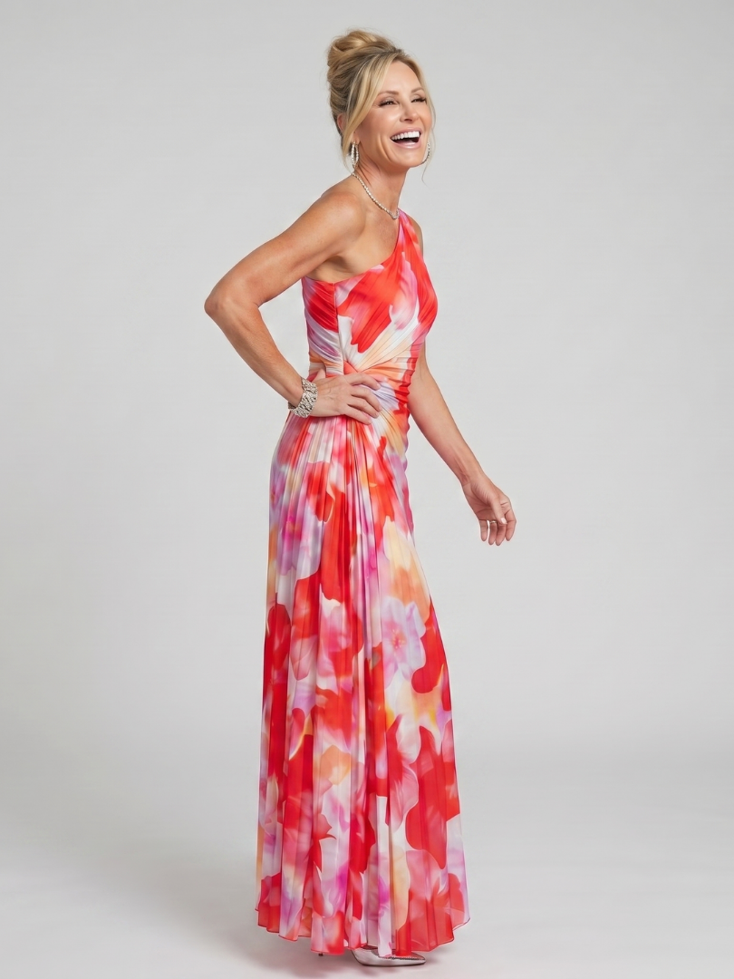 Taya | Vestido midi con un hombro y busto plisado