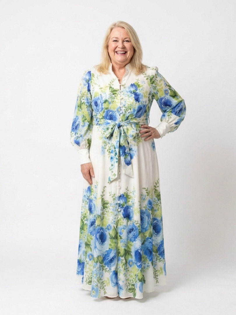 Harper | Vestido Maxi Floral de Manga Larga con Botones