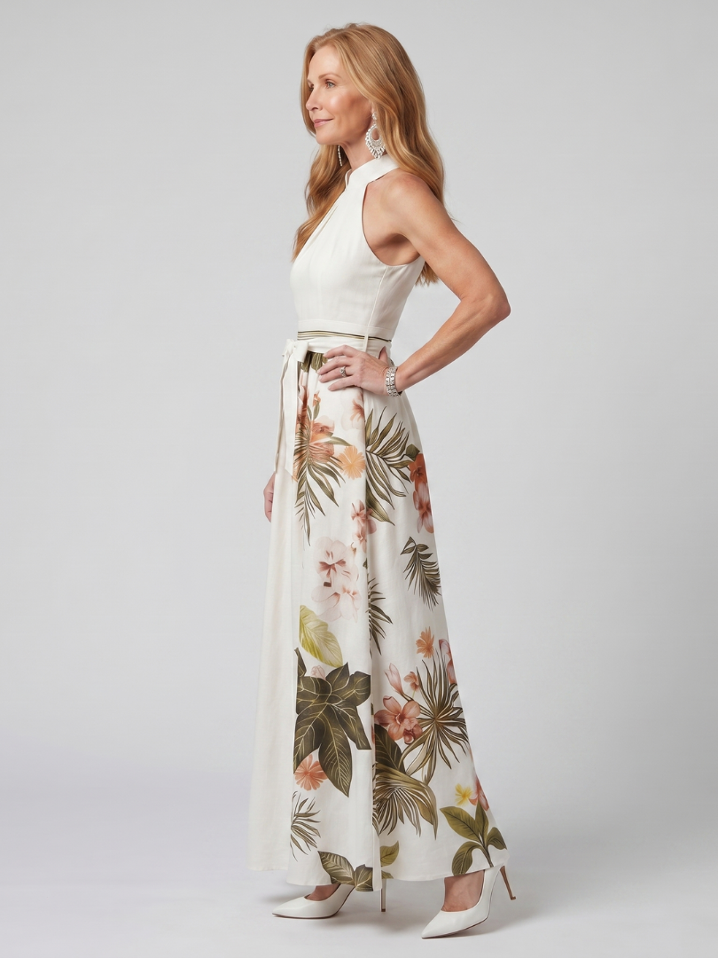 Weide | Vestido Maxi de Panel Botánico con Cuello Halter