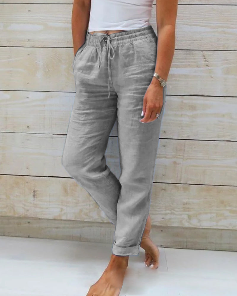 Allison - Pantalones Ajustados de Lino y Algodón de Lujo