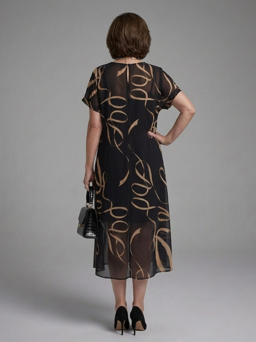 Adria | Vestido Midi Abstracto de Manga Corta