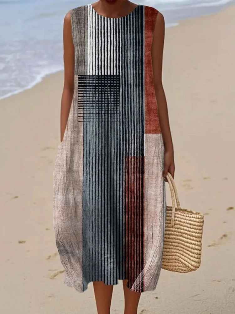 Rosenda - Vestido de Verano con Estampado Geométrico Abstracto