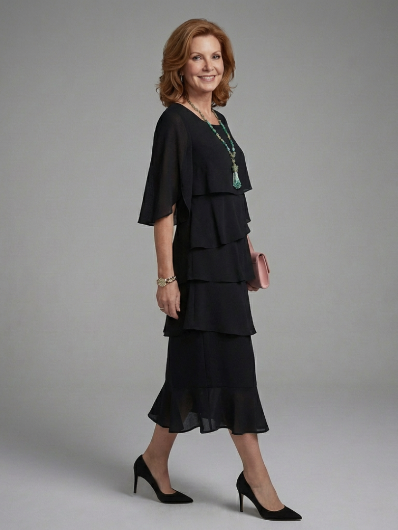 Maelis | Vestido Midi con Manga Capa en Capas