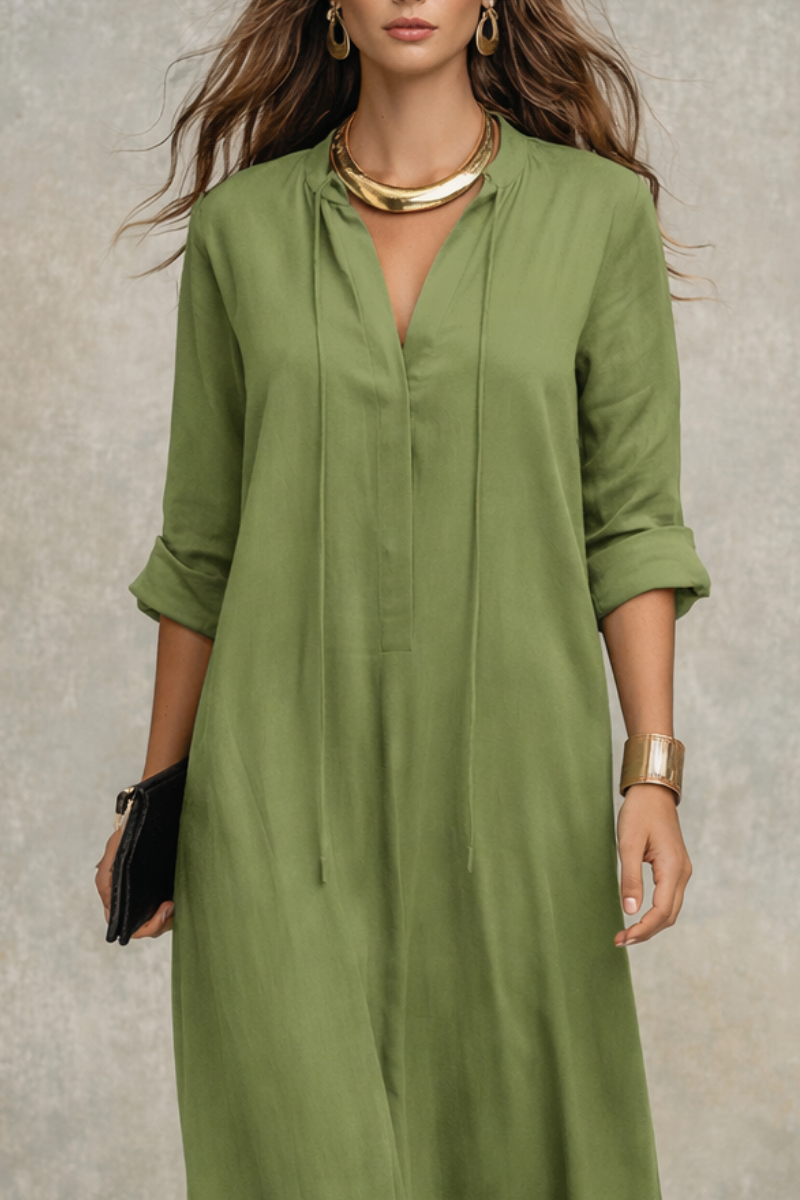 Vestido Maxi Bohemio Relaxed Verde Oliva