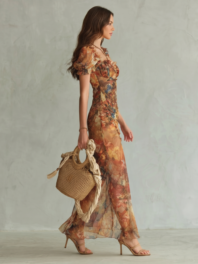 Cielo | Vestido Midi con Mangas Fruncidas