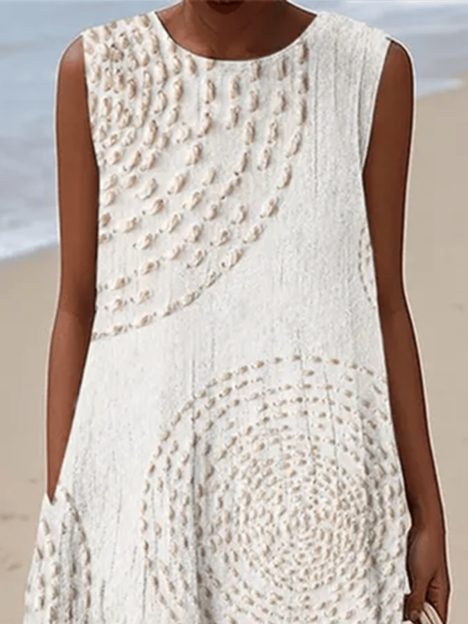 Vestido sin mangas de cuello redondo impreso casual para damas