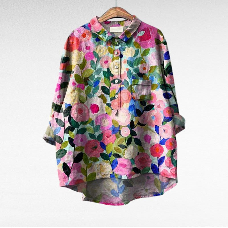 Rosélina™ — Camisa floral artística fluida elegante