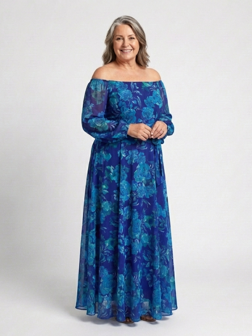 Aspen | Vestido Maxi de Flores con Hombros Descubiertos