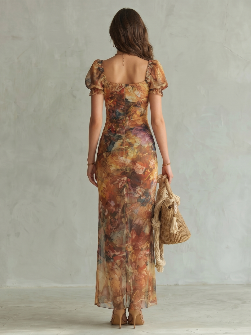 Cielo | Vestido Midi con Mangas Fruncidas