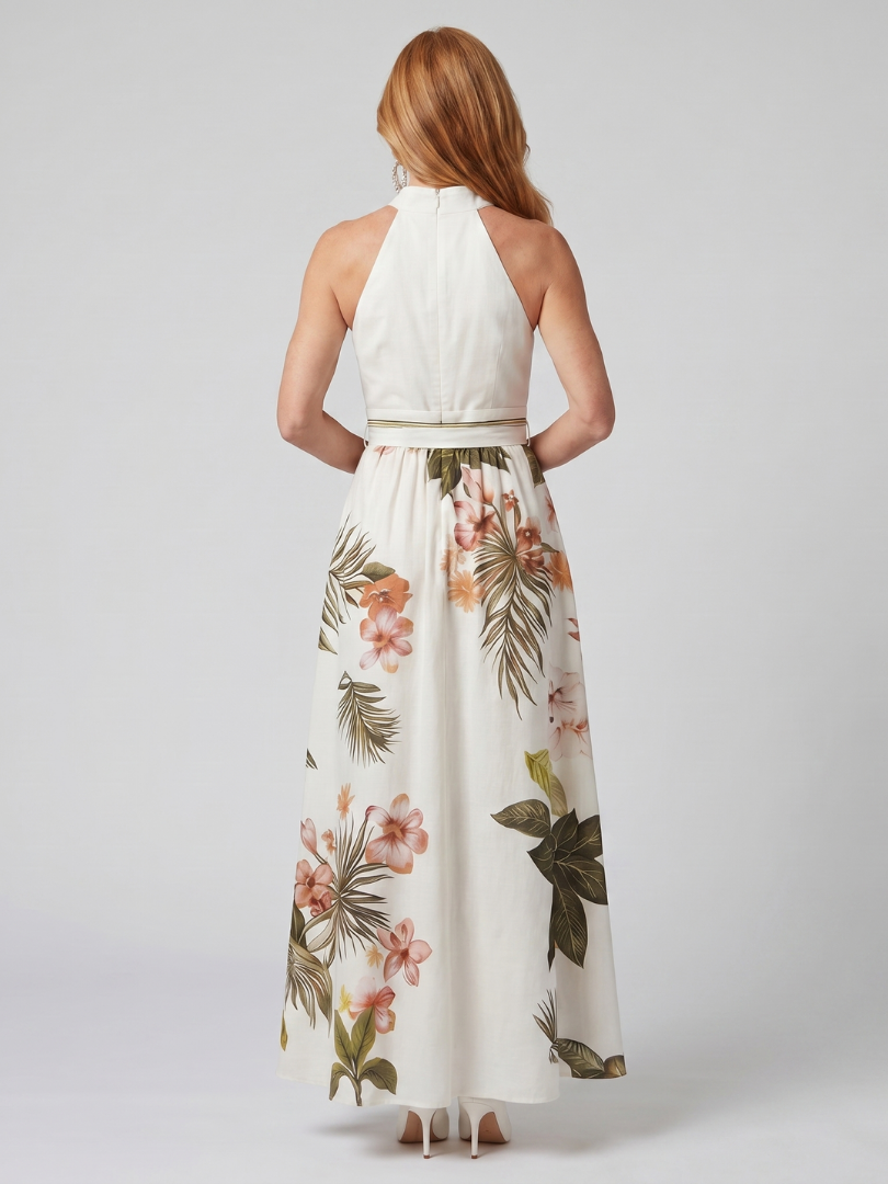 Weide | Vestido Maxi de Panel Botánico con Cuello Halter