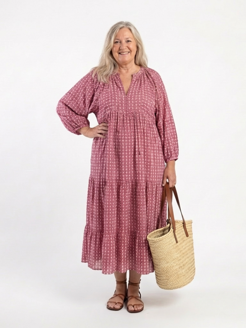 Arlette | Vestido Midi de Manga Larga con Estampado Geométrico