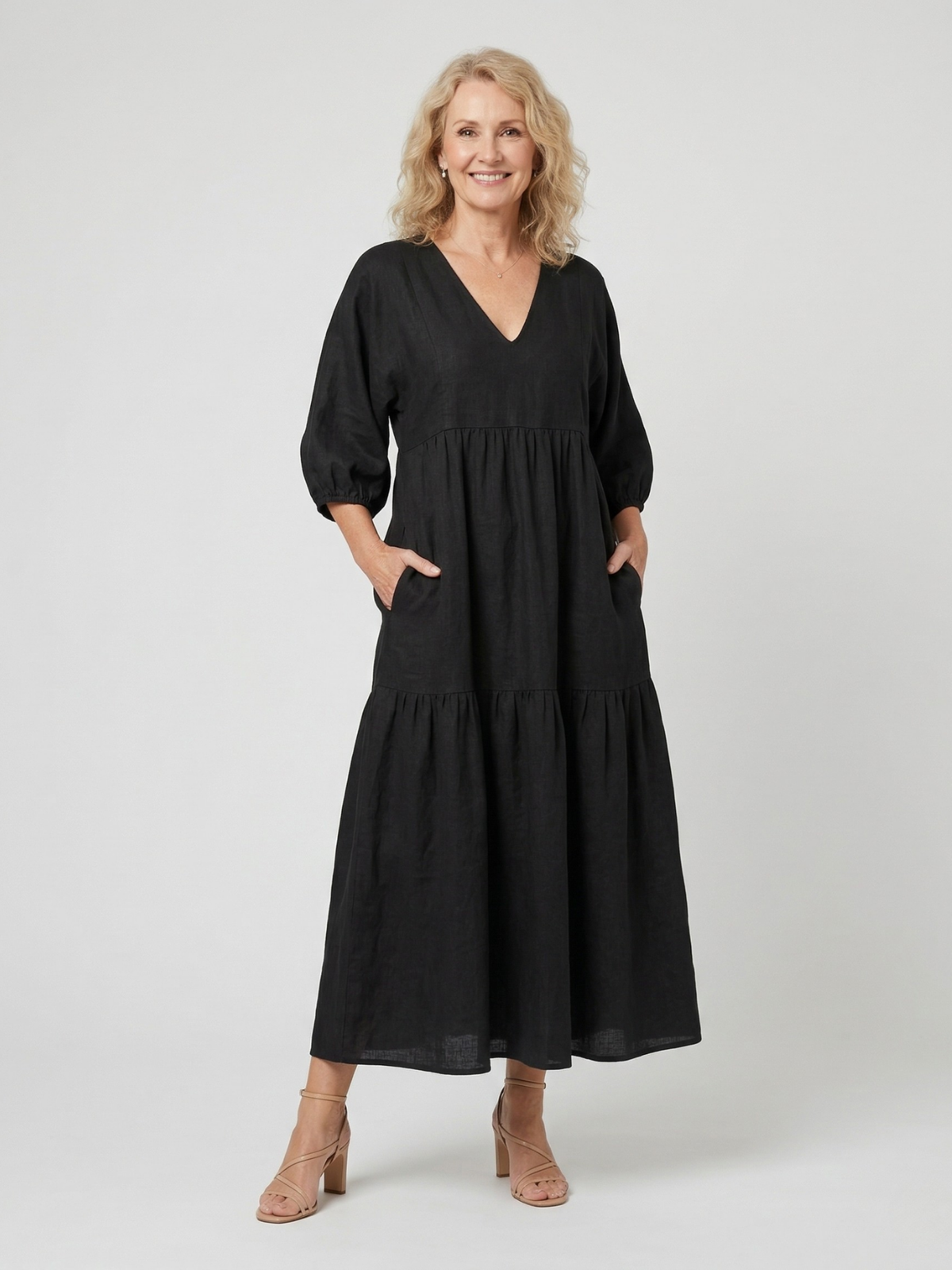 Vestido Maxi Fluido con Escote en V de Katherine