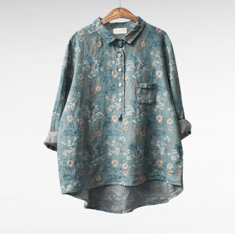 Rosélina™ — Camisa floral artística fluida elegante
