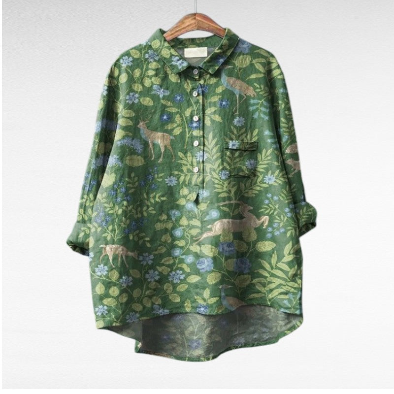 Rosélina™ — Camisa floral artística fluida elegante