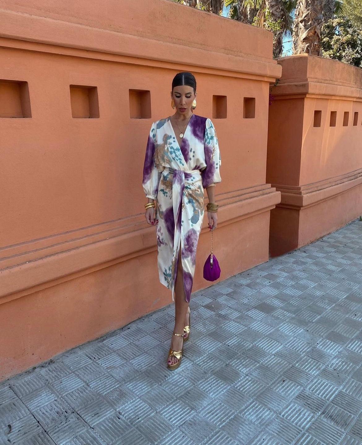Davina - Elegante Vestido Maxi de Manga Larga con Escote en V