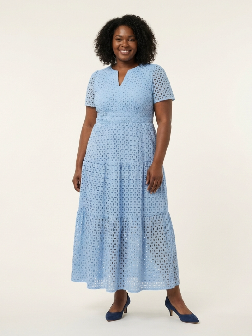 Brielle | Vestido Midi de Manga Corta con Capas y Escote en V