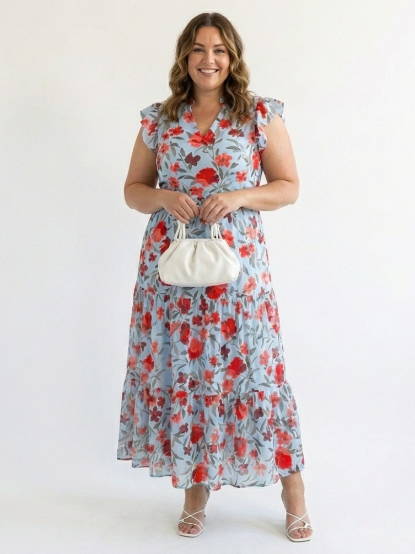 Lila | Vestido Midi de Flores con Escote en V