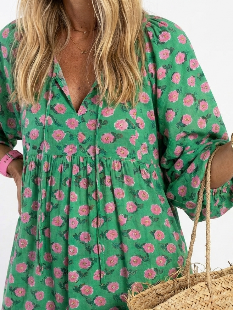 Fiora | Vestido Midi con Escote en V y Estampado Floral