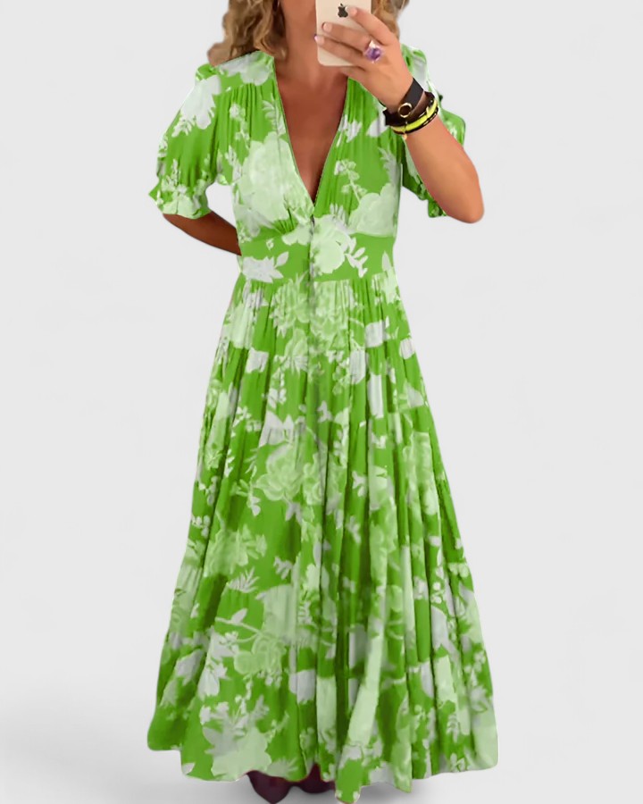 Minelda – Vestido floral con cuello en V