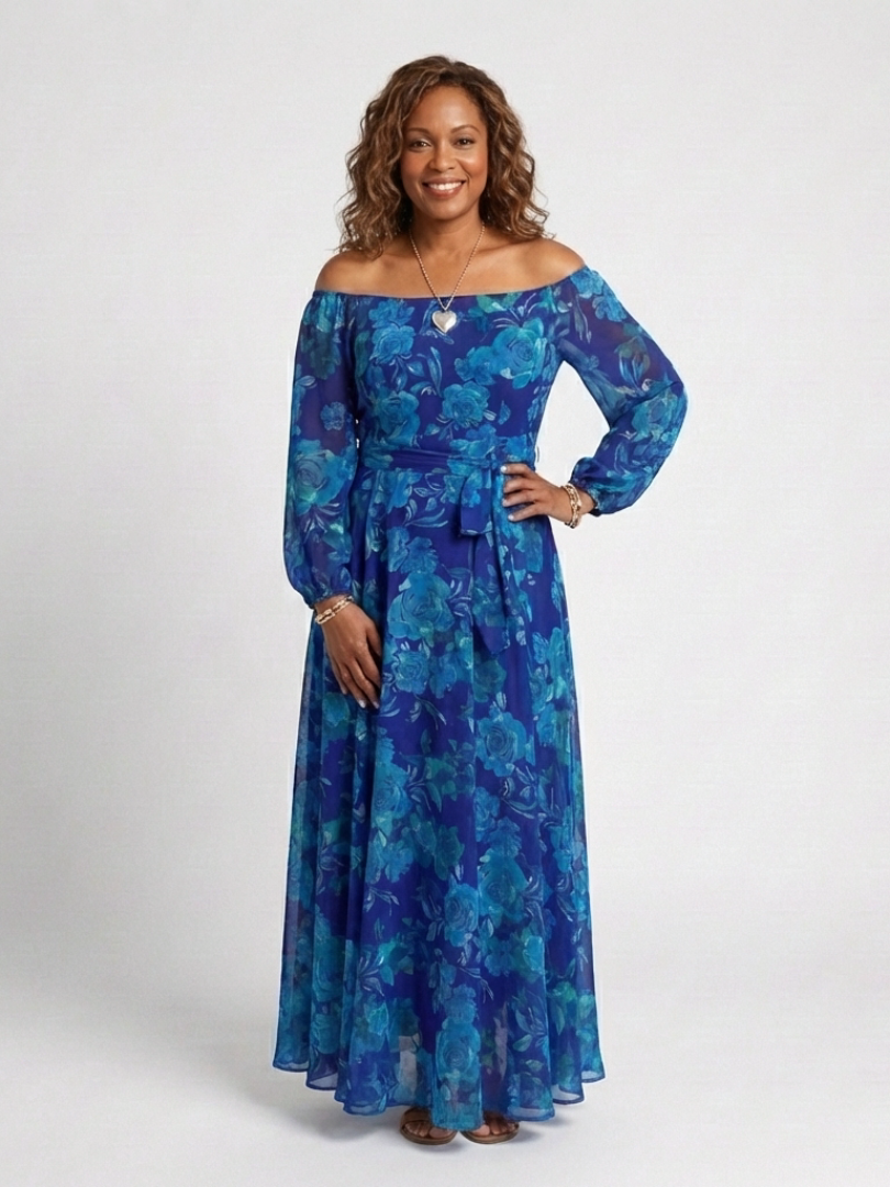 Aspen | Vestido Maxi Floral con Hombro Descubierto