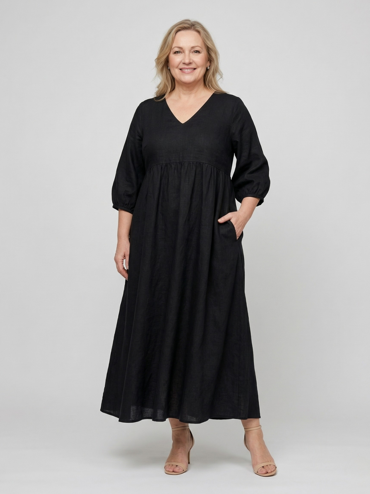 Vestido Maxi Fluido con Escote en V de Katherine