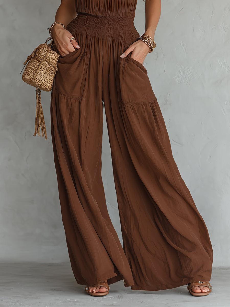 Mono Boho de Cuello Halter sin Mangas y Piernas Anchas