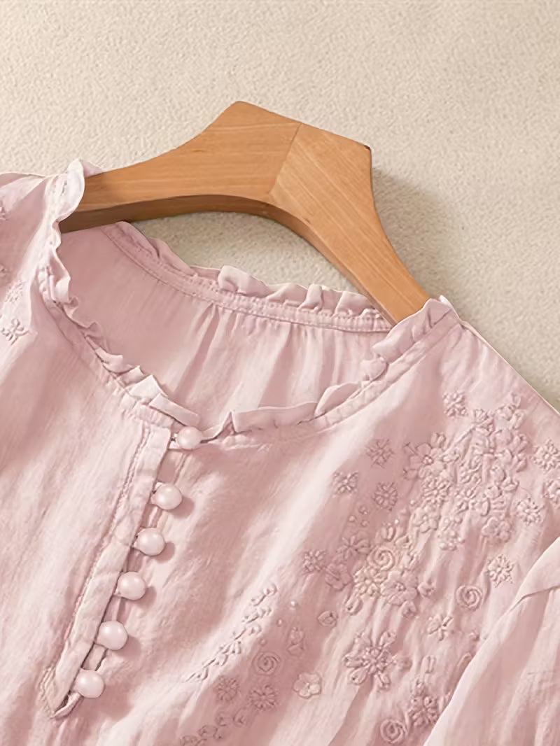 Éléna™ — Blusa bordada elegante en mezcla de lino