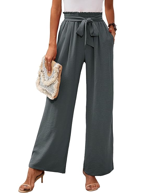 Pantalones de Pierna Ancha de Cintura Alta para Mujeres con Cintura de Tiro Suave
