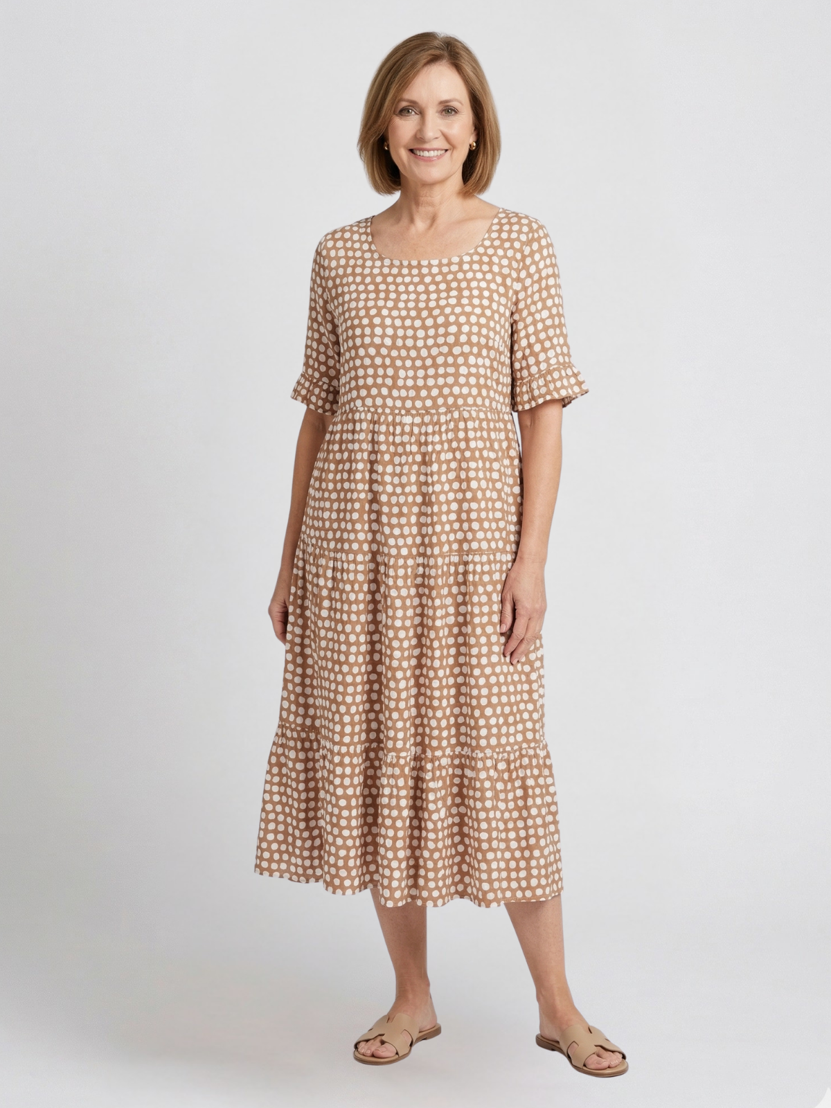 Vestido Midi de Manga Corta Tessa Sable