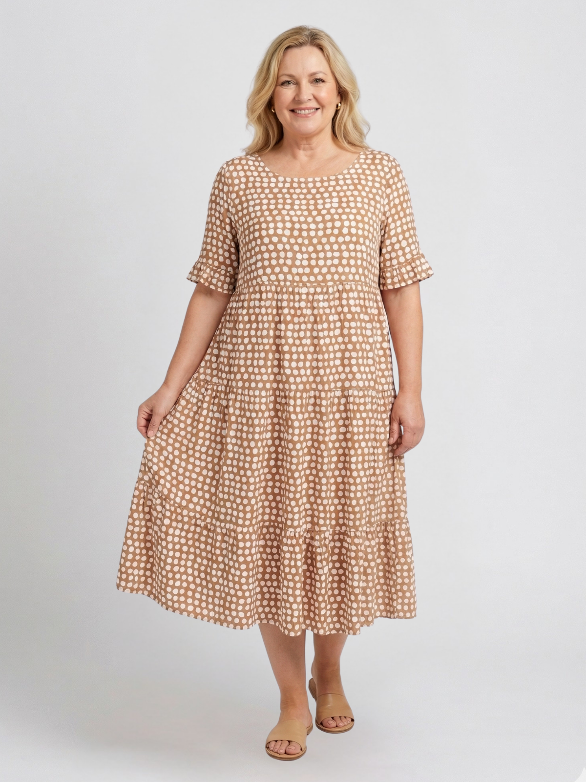 Vestido Midi de Manga Corta Tessa Sable