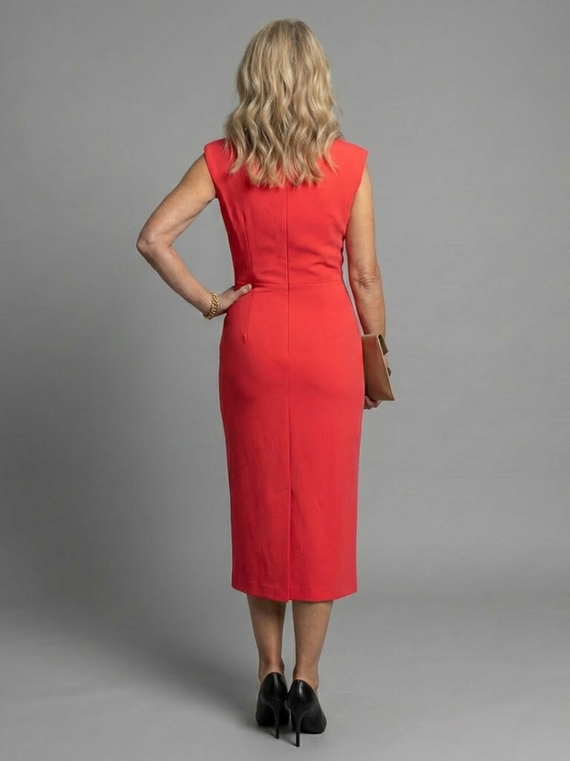 Tesalia | Vestido midi estructurado sin mangas con abertura frontal