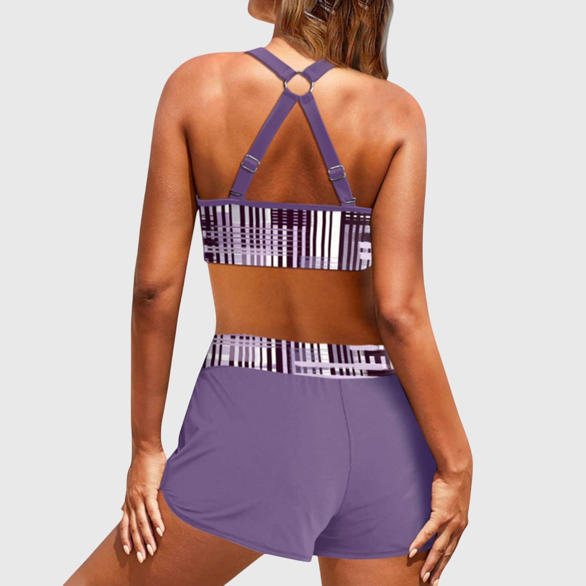 Janelle - Bikini de Cintura Alta con Textura de Rayas