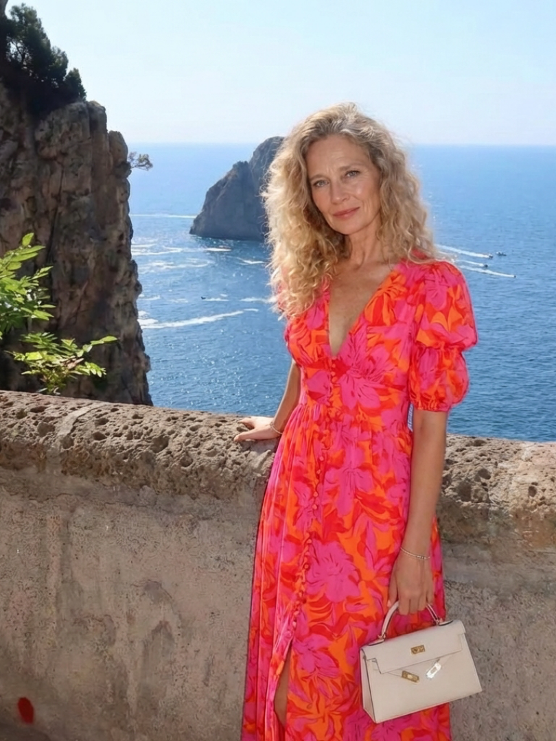 Sauce | Vestido Midi con Escote en V y Mangas Abullonadas