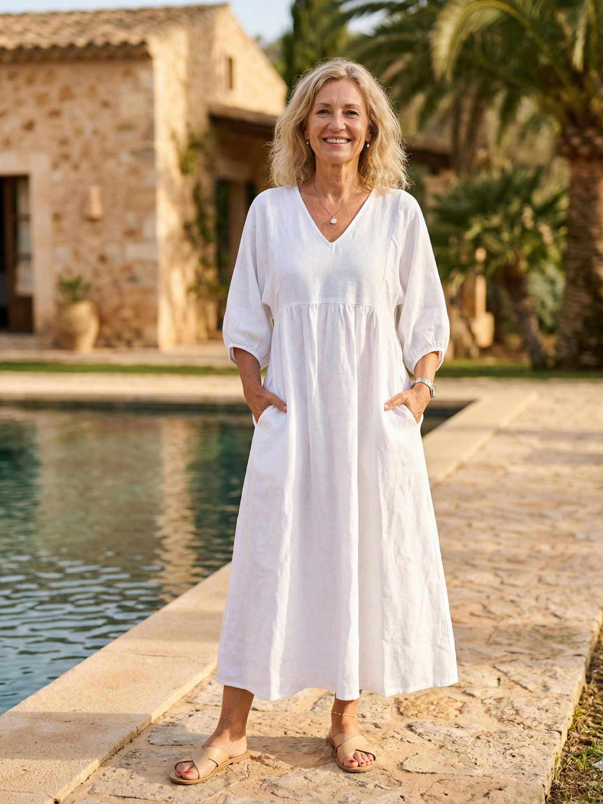 Vestido Maxi Fluido con Escote en V de Katherine