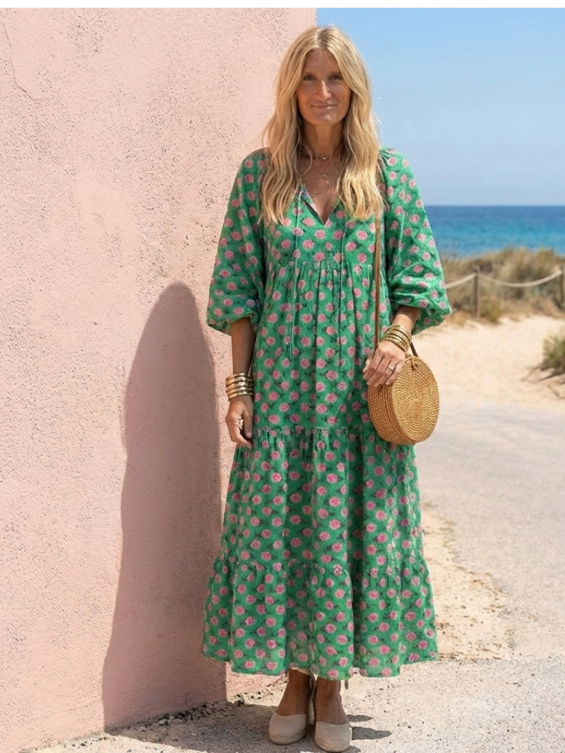 Fiora | Vestido Midi con Escote en V y Estampado Floral